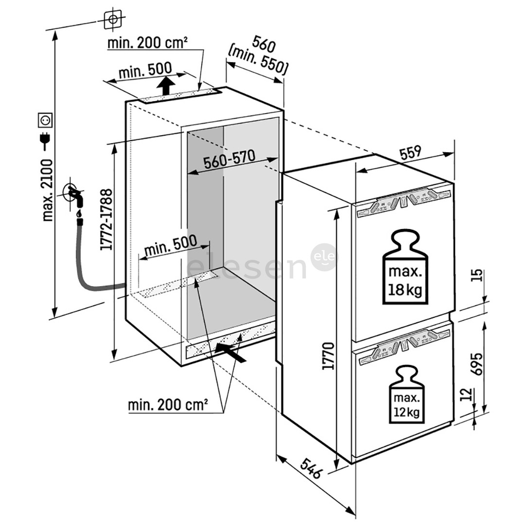 Liebherr Peak BioFresh NoFrost, 246 л, высота 177 см - Интегрируемый холодильник