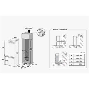 Samsung, NoFrost, 389 л, высота 194 см - Интегрируемый холодильник