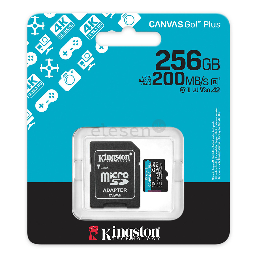 Kingston Canvas Go! Plus, microSDXC, 256 GB, juoda - Atminties kortelė