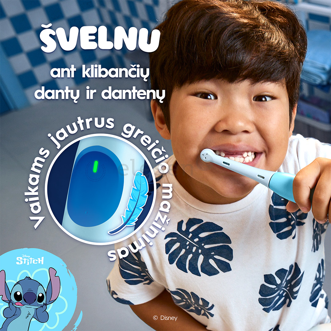 Braun Oral-B iO Kids, Disney, Stitch, mėlynas - Elektrinis dantų šepetėlis + kelioninis dėklas