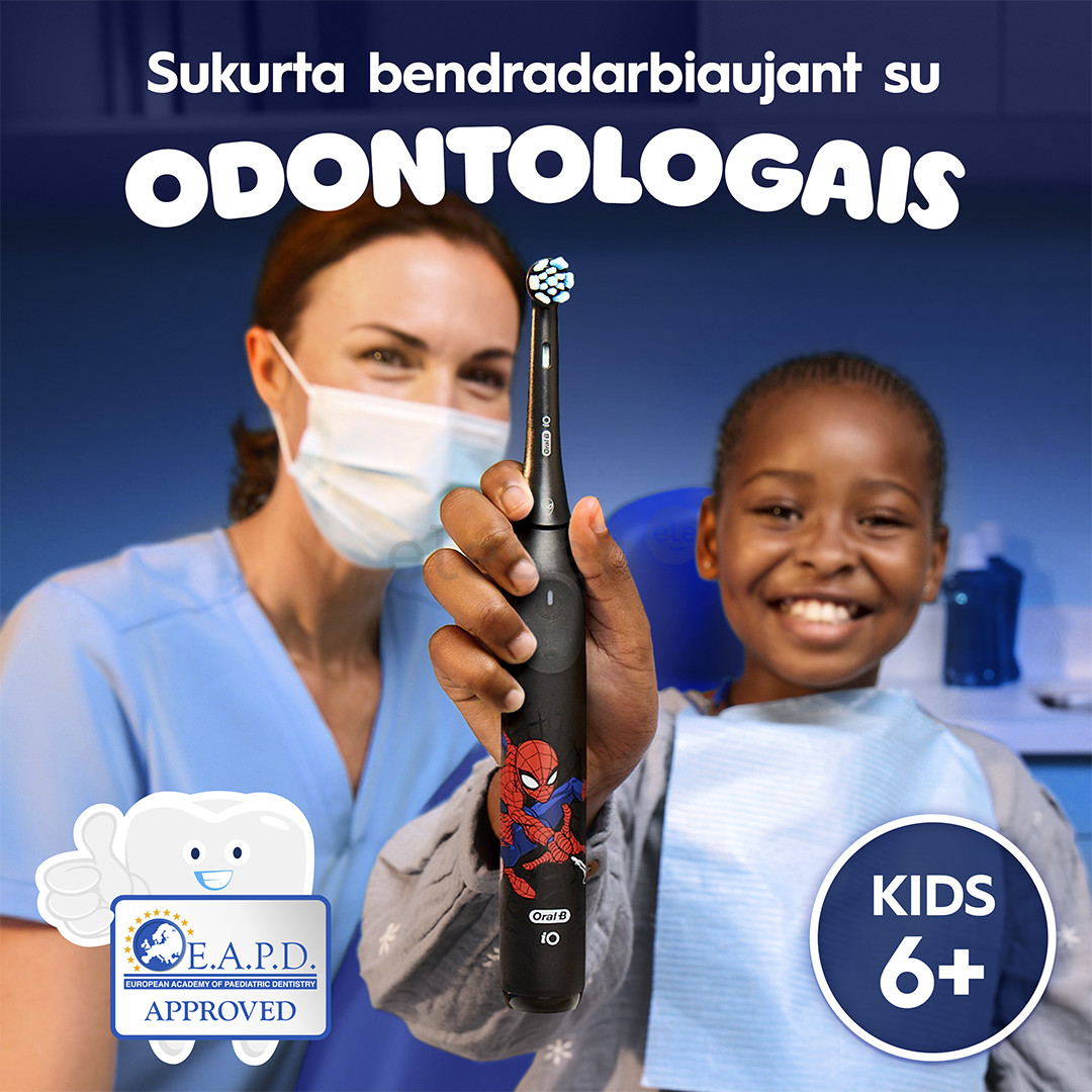 Braun Oral-B iO Kids, Marvel Spiderman, juodas - Elektrinis dantų šepetėlis + kelioninis dėklas