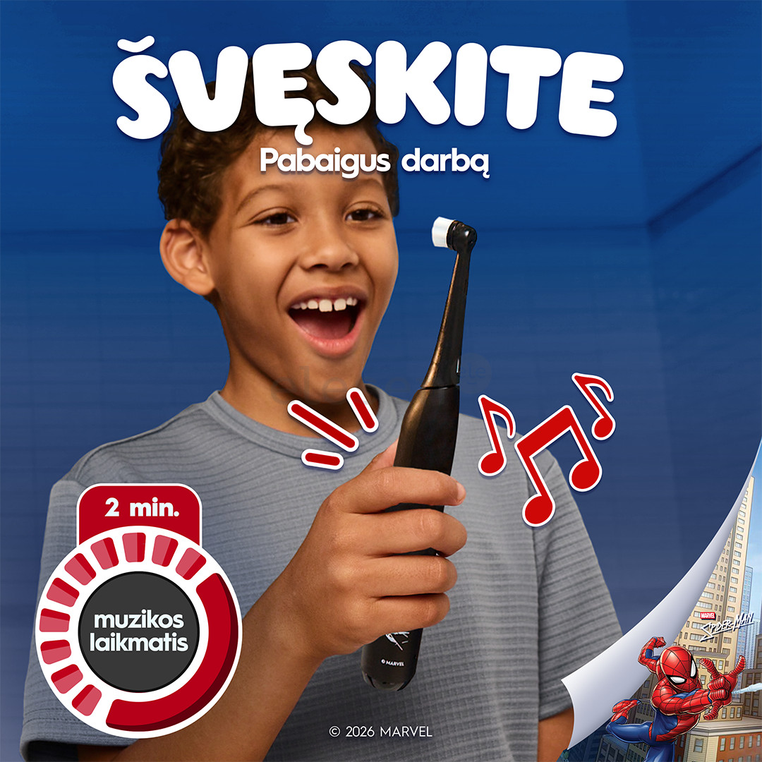 Braun Oral-B iO Kids, Marvel Spiderman, juodas - Elektrinis dantų šepetėlis + kelioninis dėklas