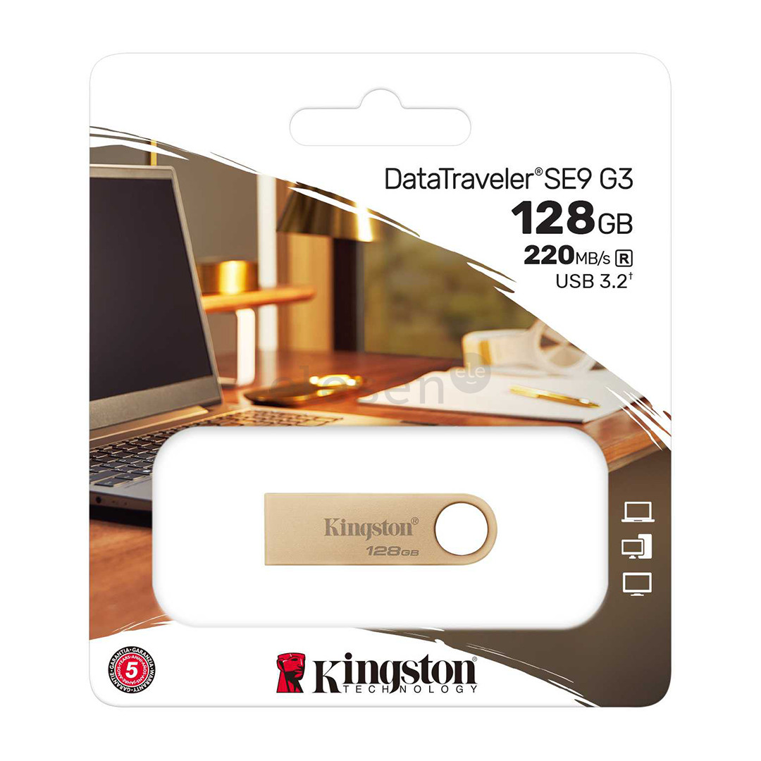 Kingston DataTraveler SE9 G3, 128 GB, aukso spalvos - USB atmintinė