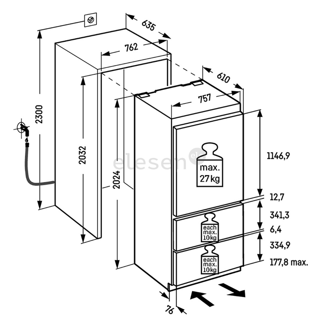 Liebherr BioFresh NoFrost, 402 L, height 203 cm - Built-in refrigerator