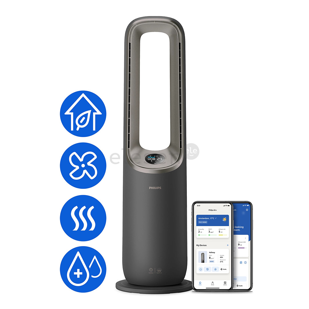 Philips Air Performer 9000 Series, 4 viename, 2200 W, pilkas – Oro valytuvas, ventiliatorius, šildytuvas ir drėkintuvas