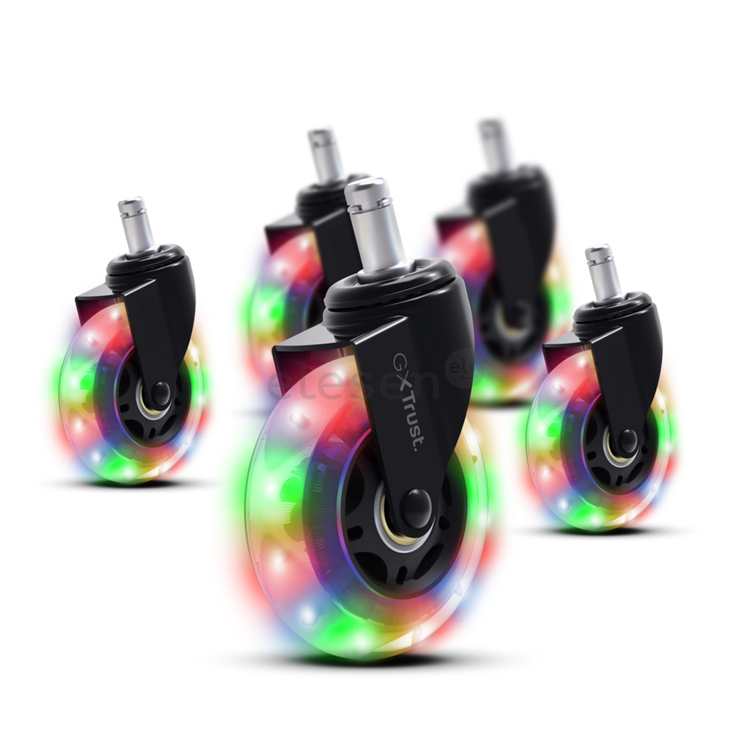 Trust GXT 701 Gel Chair Casters, LED, 5 vnt., juodi - Ratukai žaidimų kėdei