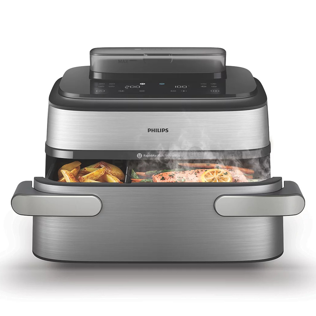 Philips 5000 Series, 9,5 l, 2750 W, garų funkcija, sidabro spalvos/juoda - Karšto oro gruzdintuvė