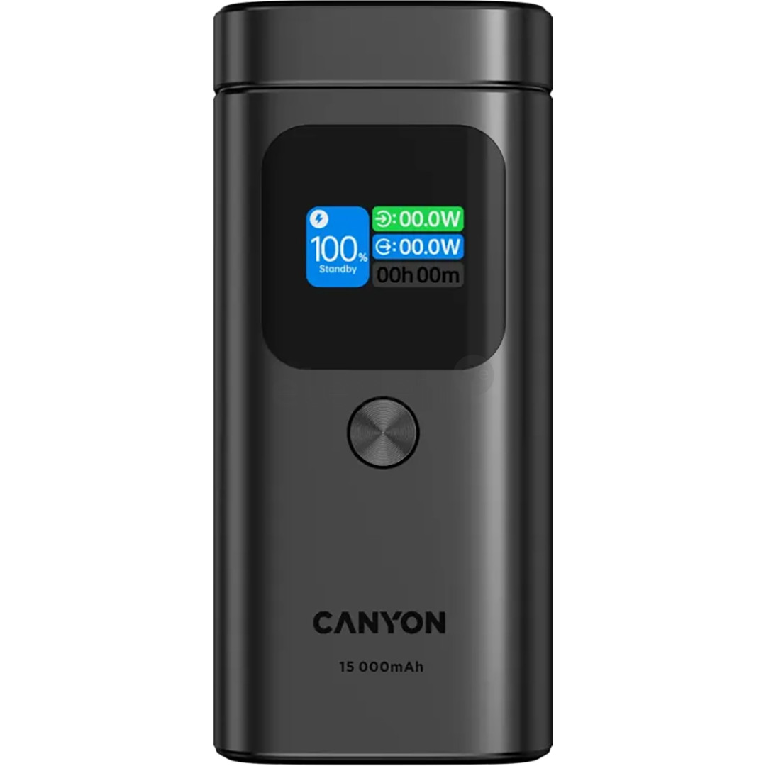 Canyon OnPower 150, 15 000 mAh, USB-A, USB-C, Qi2, tamsiai pilka - Išorinė baterija