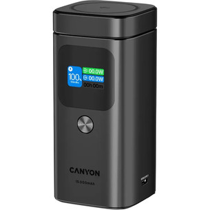 Canyon OnPower 150, 15 000 mAh, USB-A, USB-C, Qi2, tamsiai pilka - Išorinė baterija