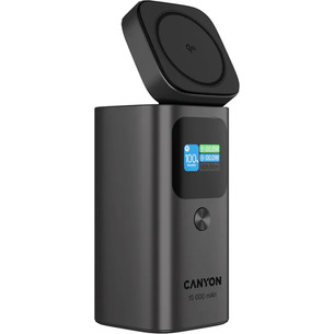 Canyon OnPower 150, 15 000 mAh, USB-A, USB-C, Qi2, tamsiai pilka - Išorinė baterija