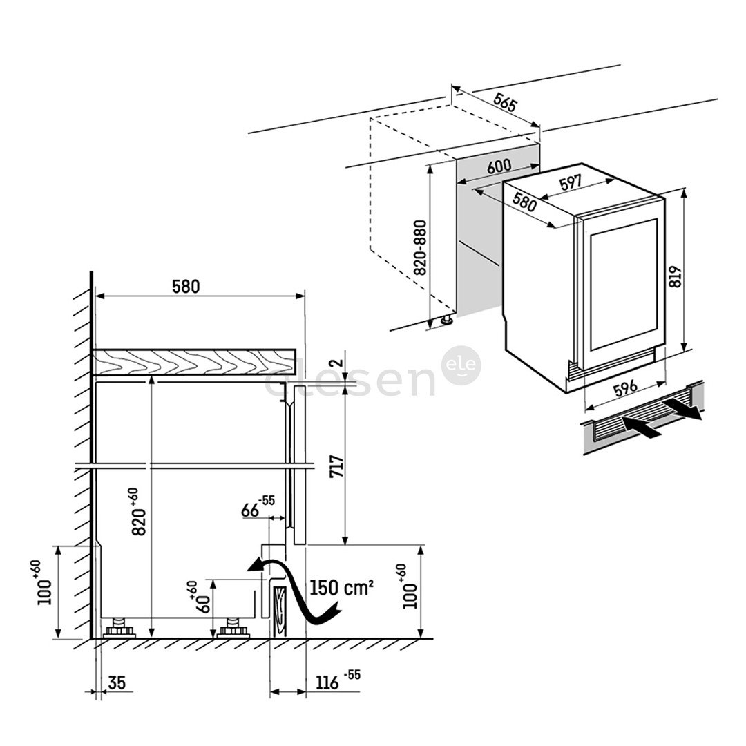 Liebherr Vinidor Selection, 32 buteliai, aukštis 82 cm, juodas - Įmontuojamas vyno šaldytuvas