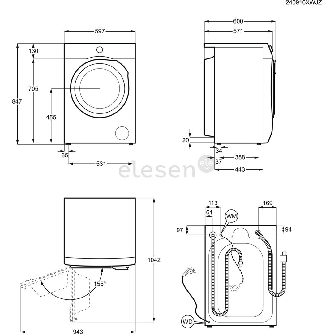 AEG 7000 Series ProSteam® UniversalDose, 8 kg, gylis 57,6 cm, 1400 aps./min. - Skalbimo mašina