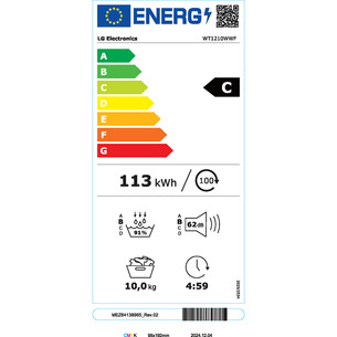LG WashTower, 12 kg + 10 kg, depth 66 cm, 1400 rpm - Washing machine + Clothes dryer