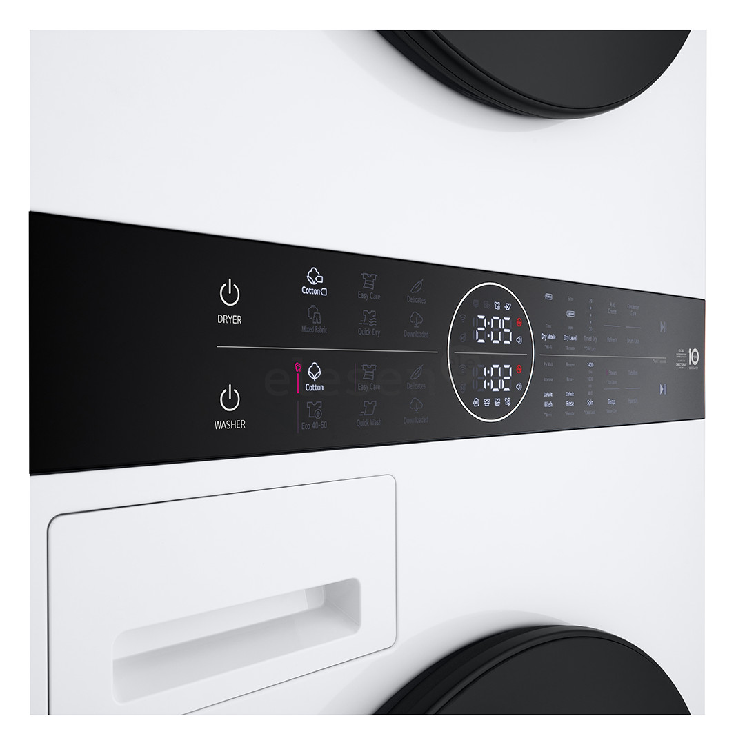LG WashTower, 12 kg + 10 kg, depth 66 cm, 1400 rpm - Washing machine + Clothes dryer