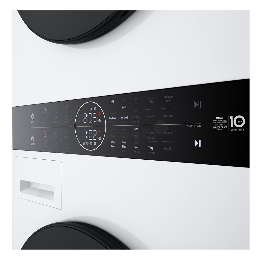 LG WashTower, 12 kg + 10 kg, depth 66 cm, 1400 rpm - Washing machine + Clothes dryer