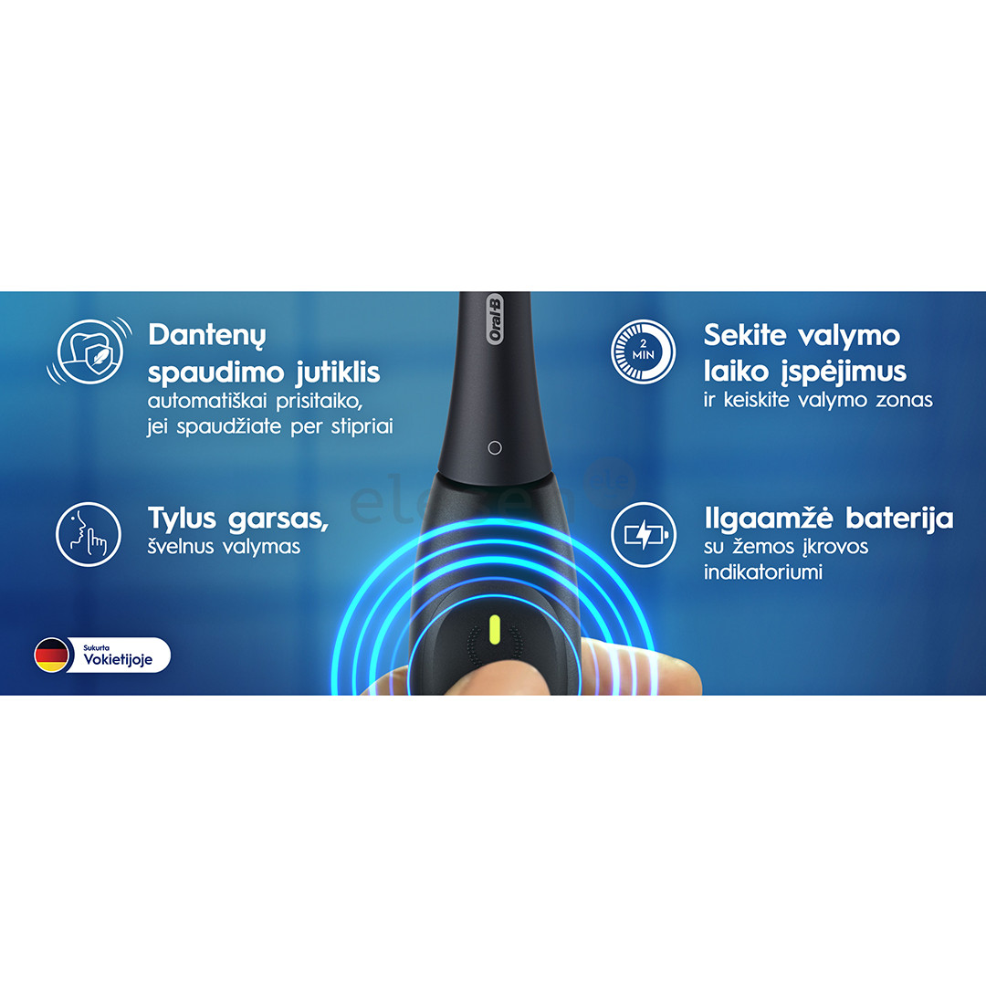 Braun Oral-B iO2, juodas - Elektrinis dantų šepetėlis