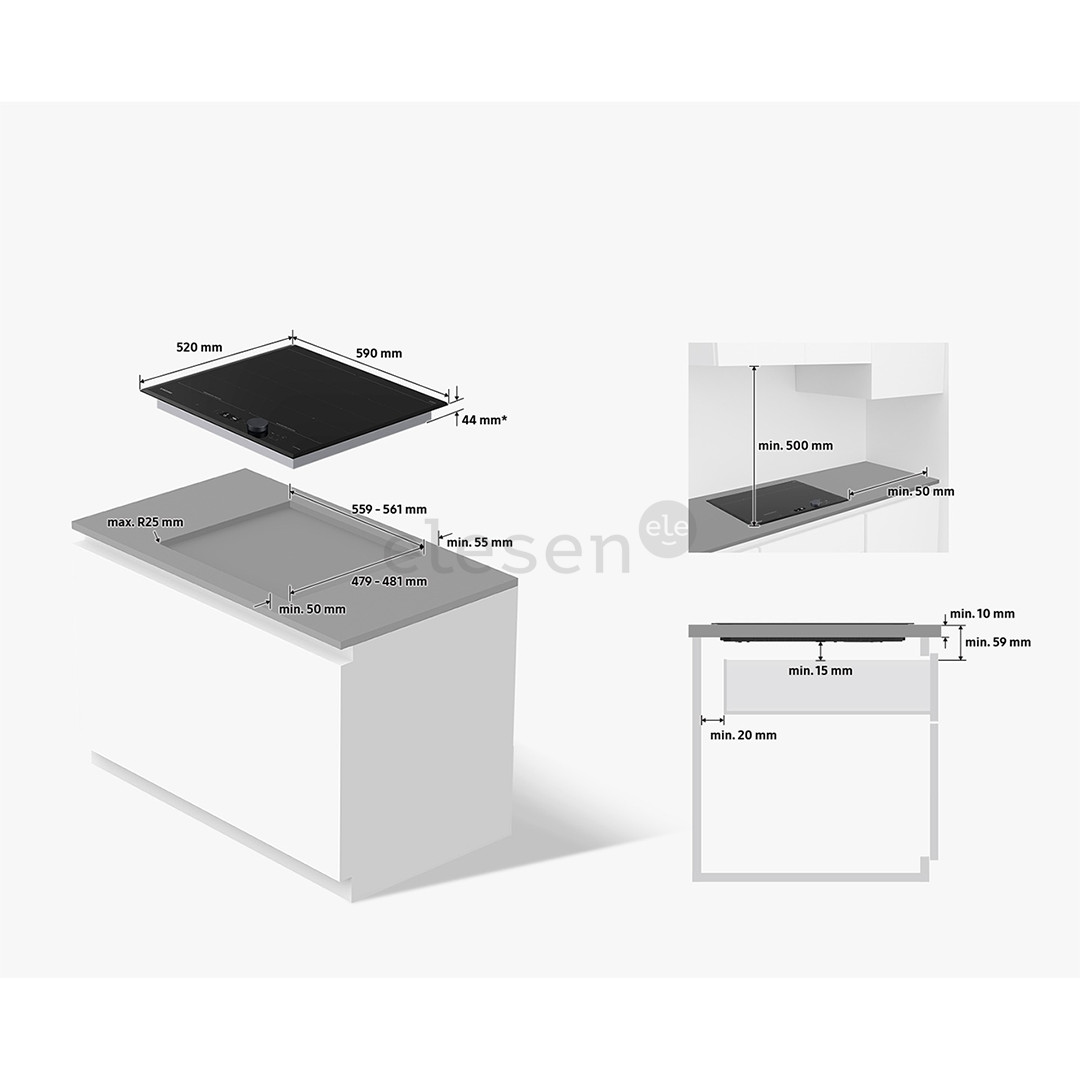 Samsung, plotis 59 cm, juoda - Įmontuojama indukcinė kaitlentė
