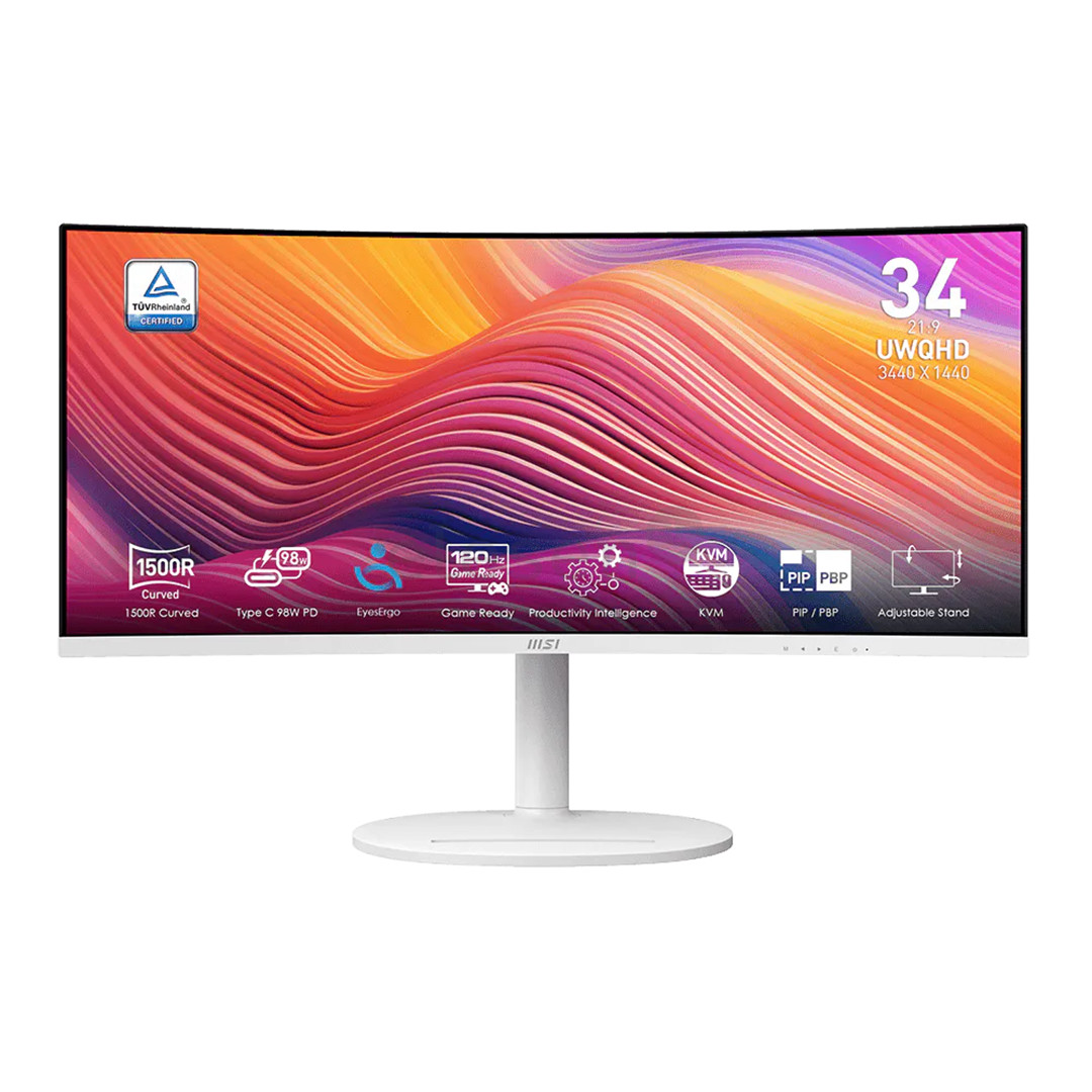 MSI Modern MD342CQPW, 34'', UWQHD, 120Hz, USB-C, lenktas, baltas - Monitorius 9S6-3PC59H-039