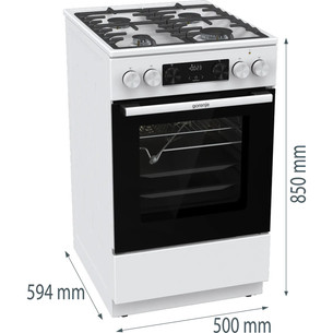 Gorenje, 70 л, ширина 50 см, белый - Газовая плита с электрической духовкой