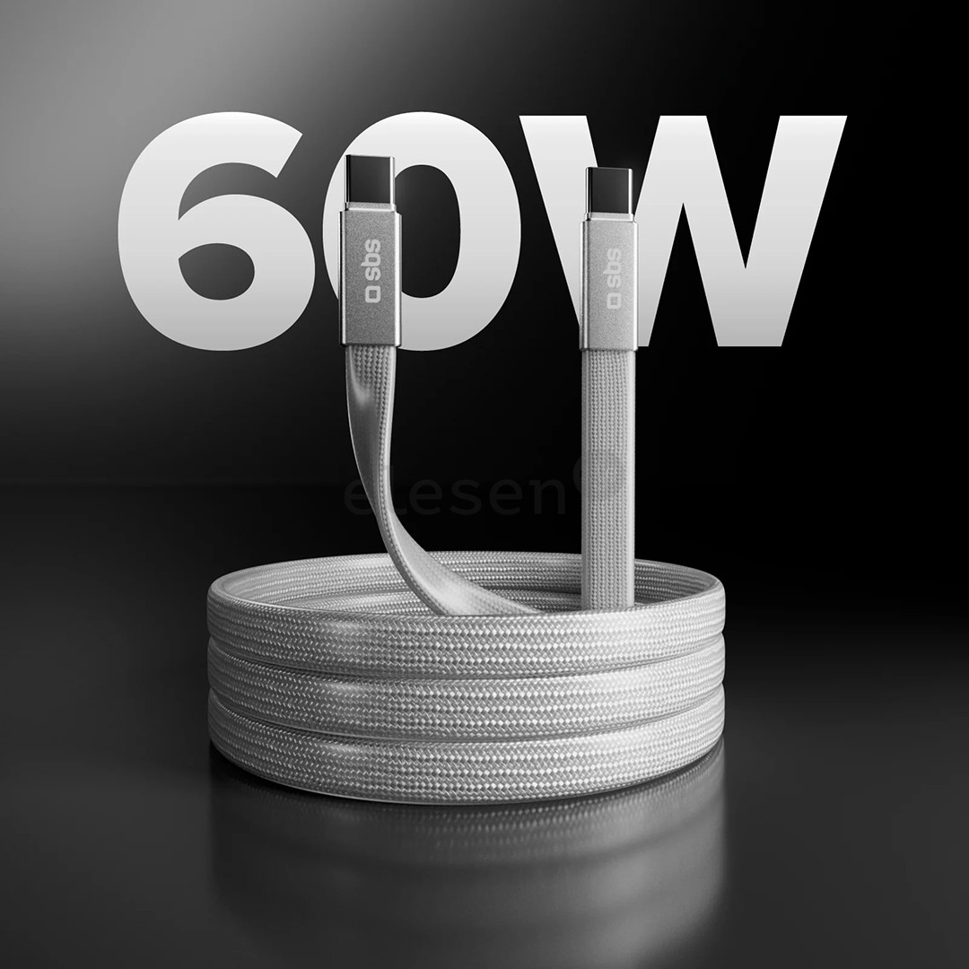 SBS Slim charging and data cable, 60 W, 1 m, USB-C, baltas - Laidas