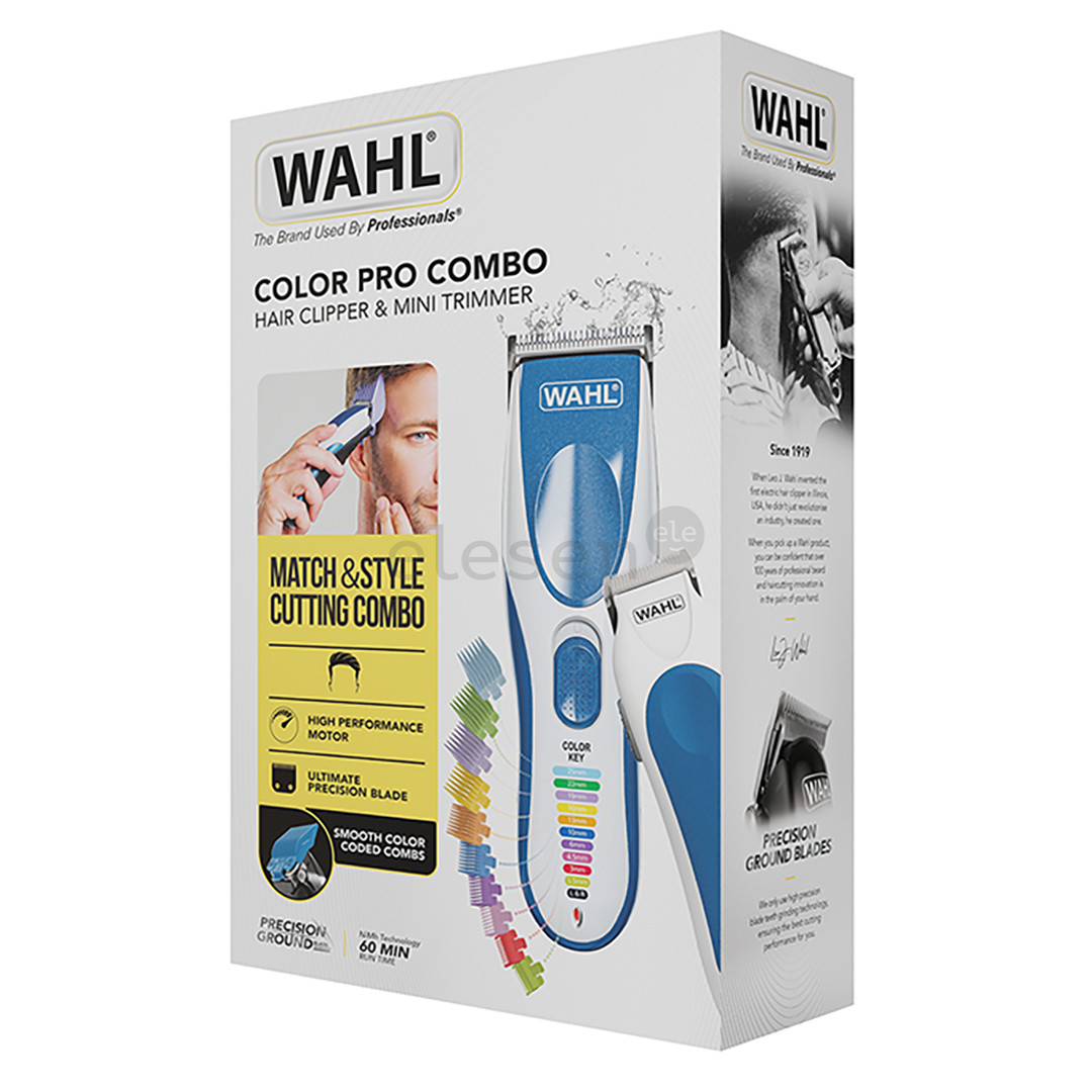 Plaukų kirpimo mašinėlė Wahl Color Pro Cordless Combo, mėlyna/balta
