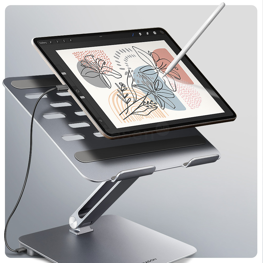 Axagon HMC-STND, 10''-16'', HUB 7in1, aluminum - Notebook stand