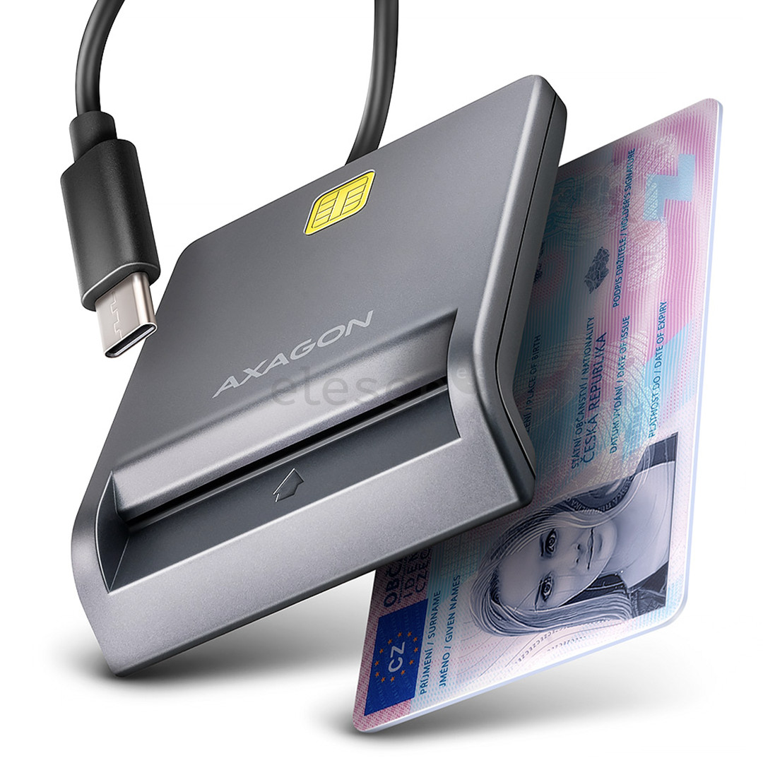 AXAGON CRE-SM3TC, USB-C, gray - Smart card reader CRE-SM3TC