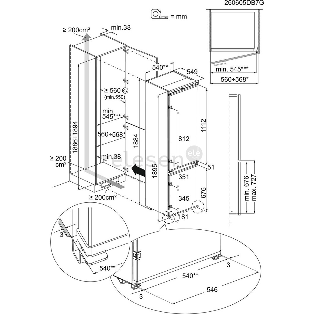 Electrolux 700 No Frost AI CoolAssist, 269 l, aukštis 189 cm - Įmontuojamas šaldytuvas