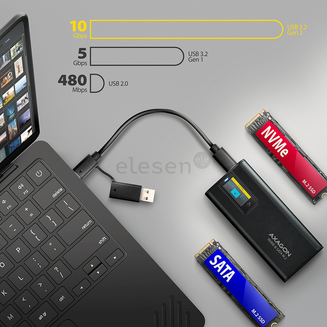 Axagon EEM2-SD2B, USB-C, 10Gbps, M.2 NVMe & SATA, black - SSD Case