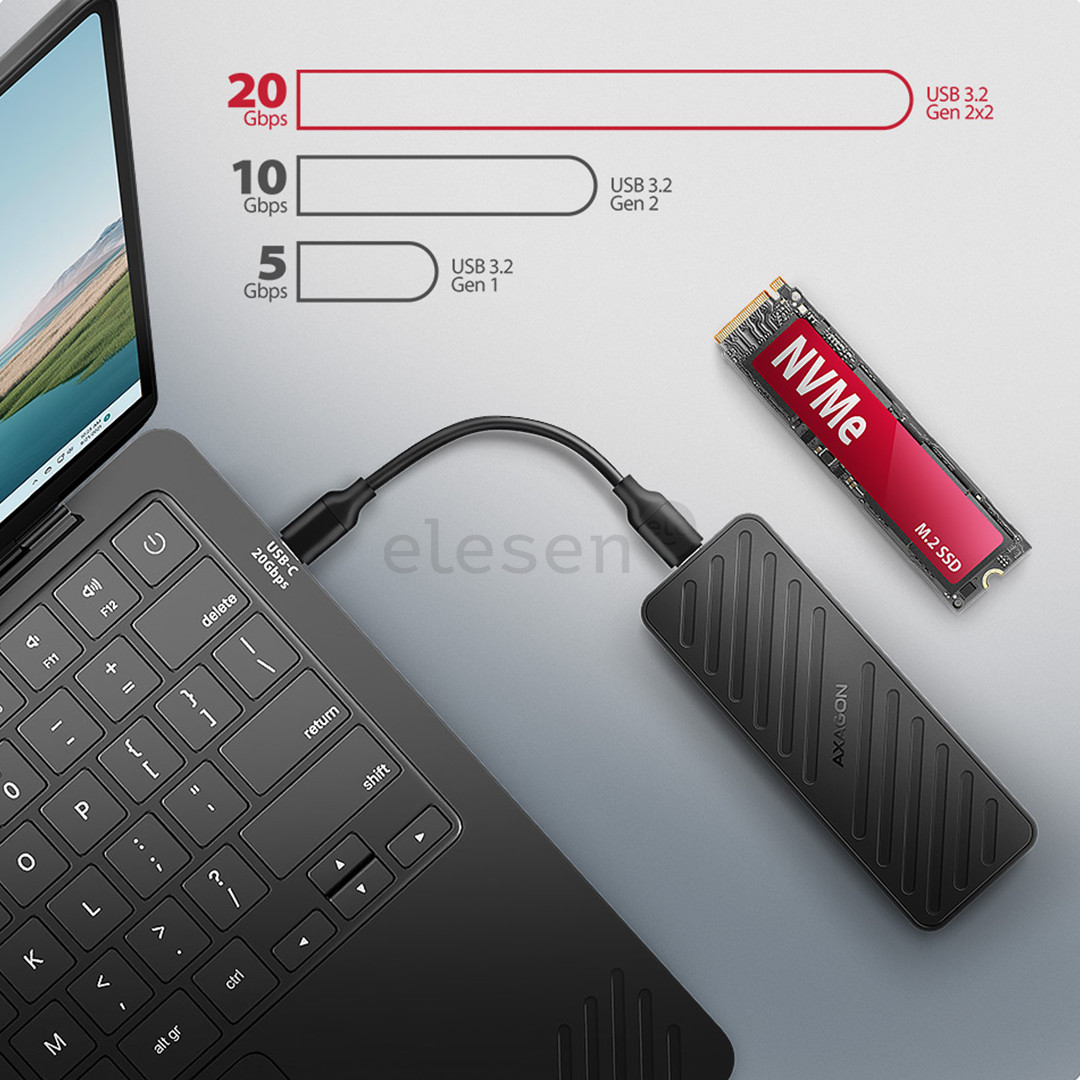 Axagon EEM2-20G, USB-C, 20Gbps, M.2 NVMe, black - SSD Case