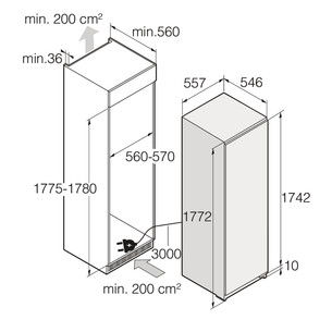 Asko, 287 L, aukštis 178 cm - Įmontuojamas šaldytuvas