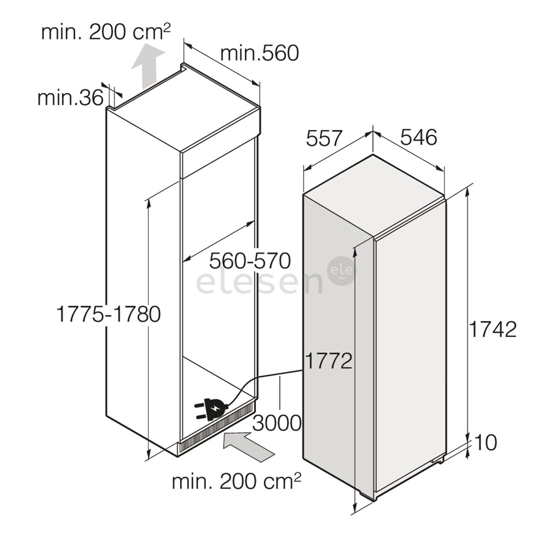 Asko, 287 L, aukštis 178 cm - Įmontuojamas šaldytuvas