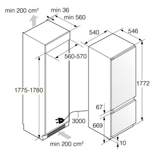 Asko, NoFrost, 242 L, aukštis 178 cm - Įmontuojamas šaldytuvas