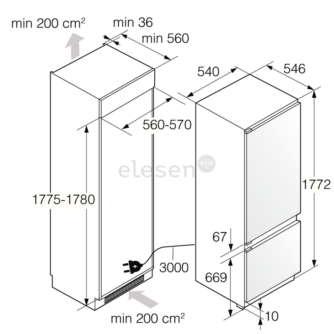 Asko, NoFrost, 242 L, aukštis 178 cm - Įmontuojamas šaldytuvas