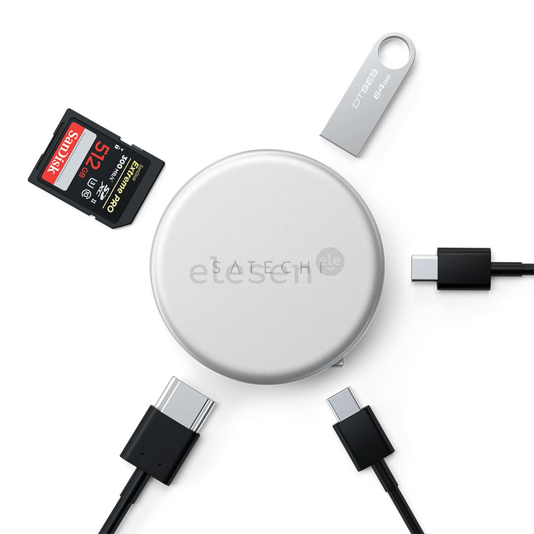 Satechi OntheGo 5-in-1 Multiport Adapter, sidabro spalvos - Adapteris