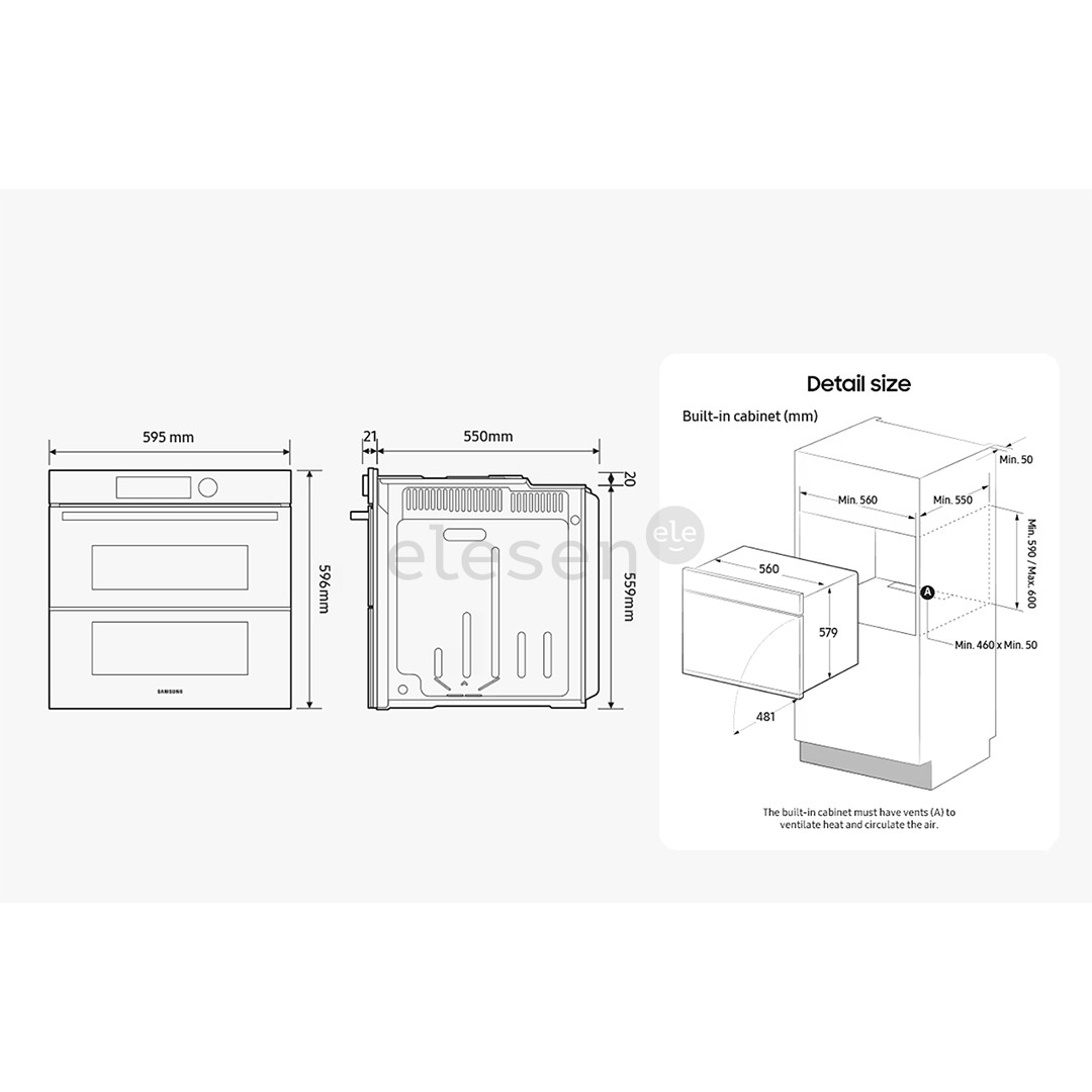 Samsung Dual Cook Flex, katalizė, 76 L, juoda - Įmontuojama orkaitė