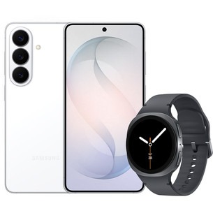 Samsung Galaxy S26, 256 GB, baltas + Watch8, 40mm, LTE, tamsiai pilkas - Išmaniųjų įrenginių rinkinys SM-S942BZWG-SM-L325F