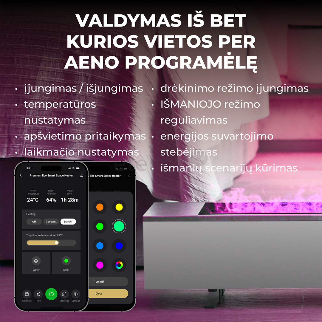 Aeno, 2000 W, white - Premium ECO Smart heater with real fire effect