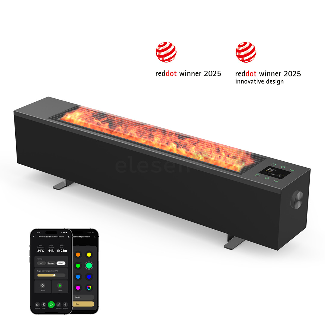 Aeno, 2000 W, juodas - Premium ECO išmanusis šildytuvas su židinio efektu