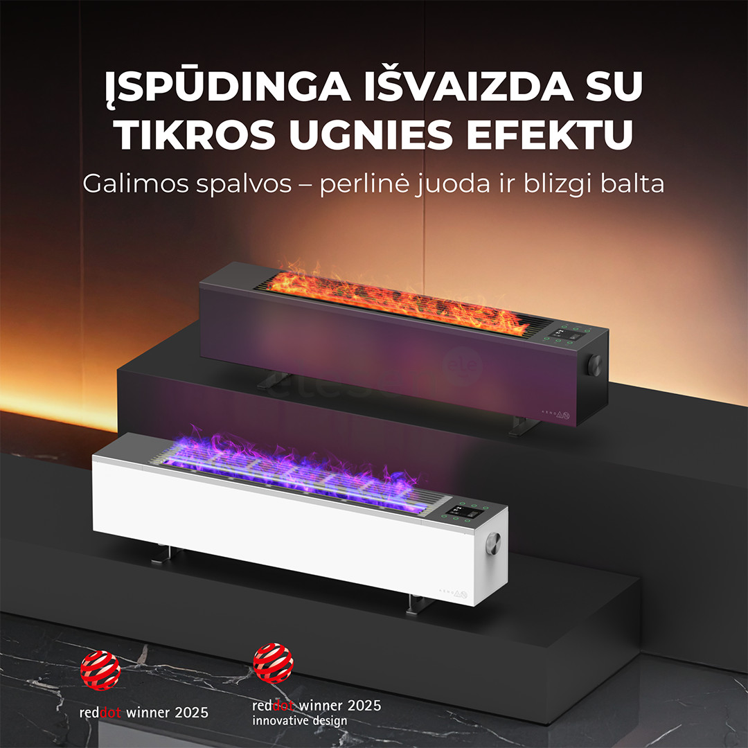 Aeno, 2000 W, juodas - Premium ECO išmanusis šildytuvas su židinio efektu