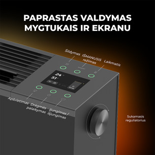 Aeno, 2000 W, juodas - Premium ECO išmanusis šildytuvas su židinio efektu