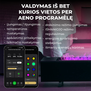 Aeno, 2000 W, juodas - Premium ECO išmanusis šildytuvas su židinio efektu