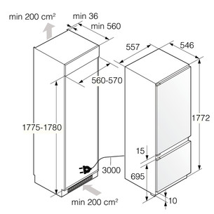 Asko NoFrost, 242 L, aukštis 177 cm - Įmontuojamas šaldytuvas