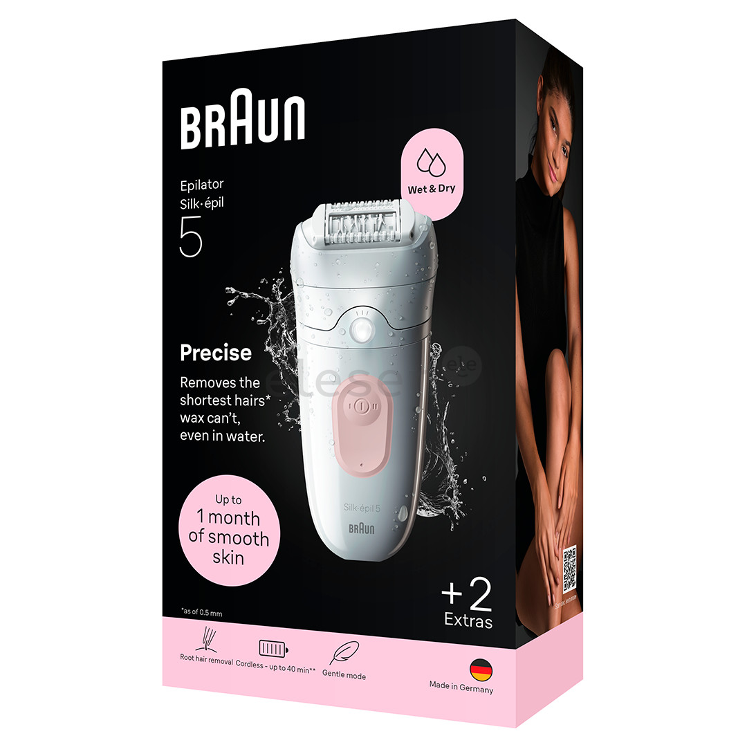 Braun Silk epil 5, Wet & Dry, baltas/rožinis - Epiliatorius