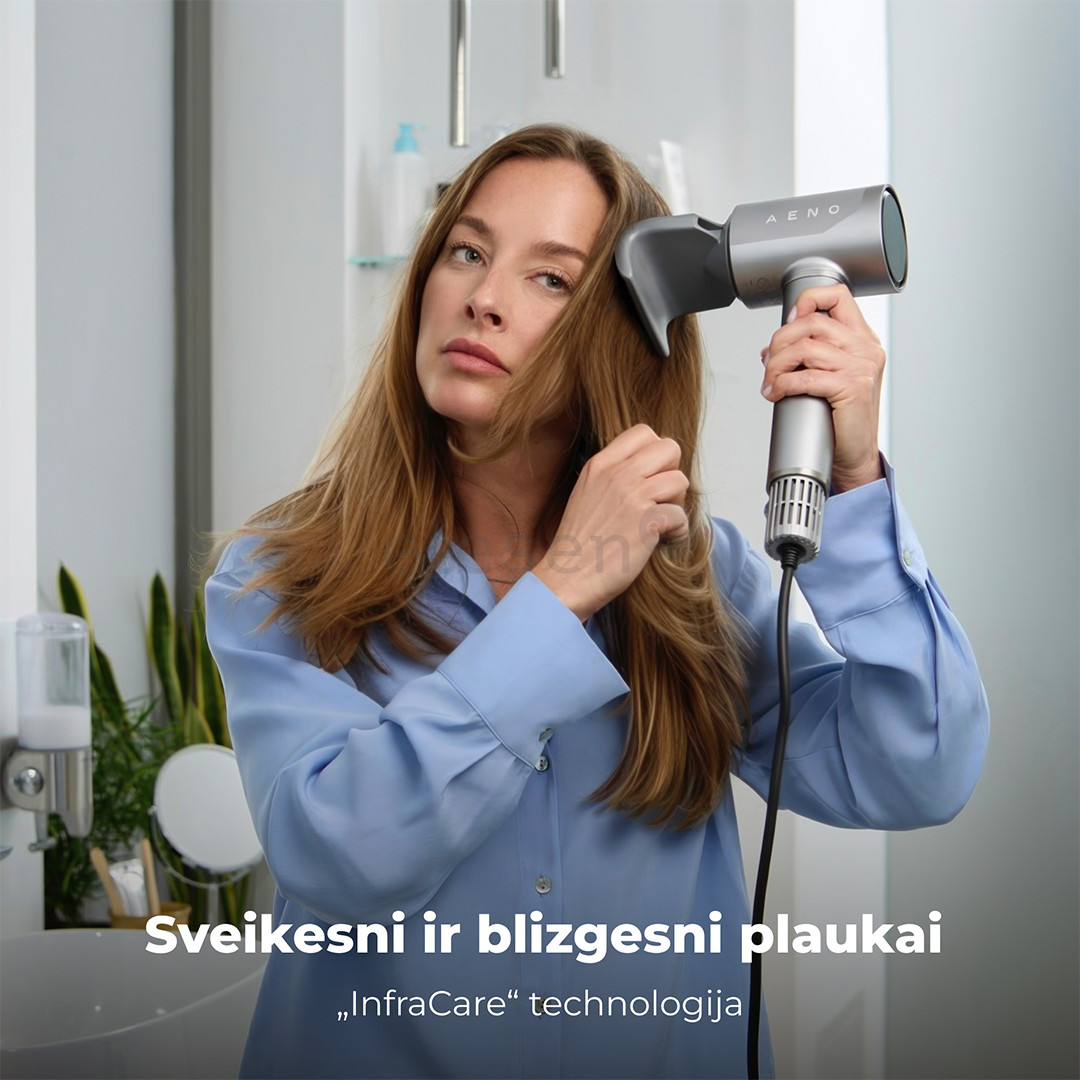 Aeno HD5G AI ProDryer, 1500 W, pilkas - Plaukų džiovintuvas