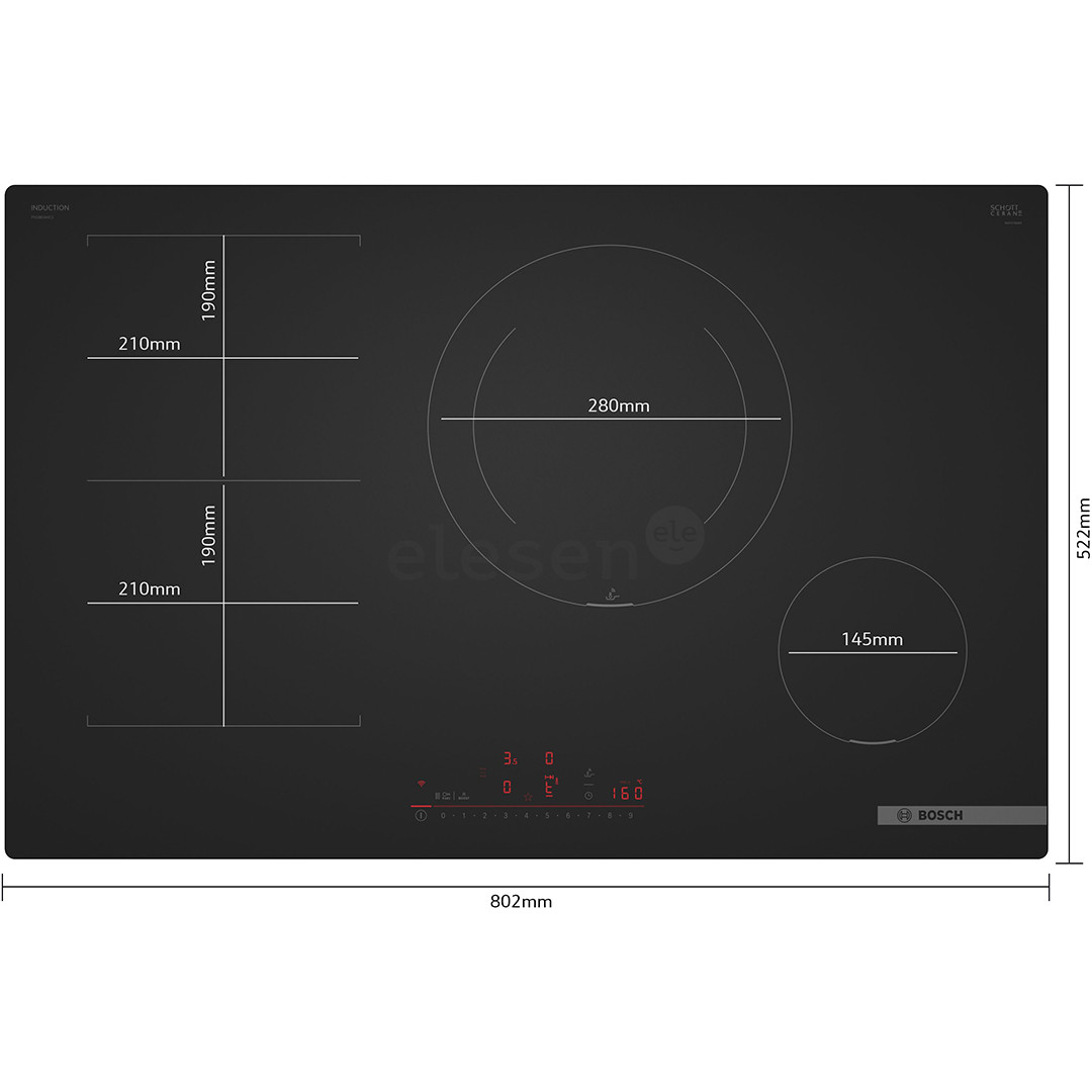 Bosch, Series 6, frameless, width 80.2 cm, black - Built-in induction hob