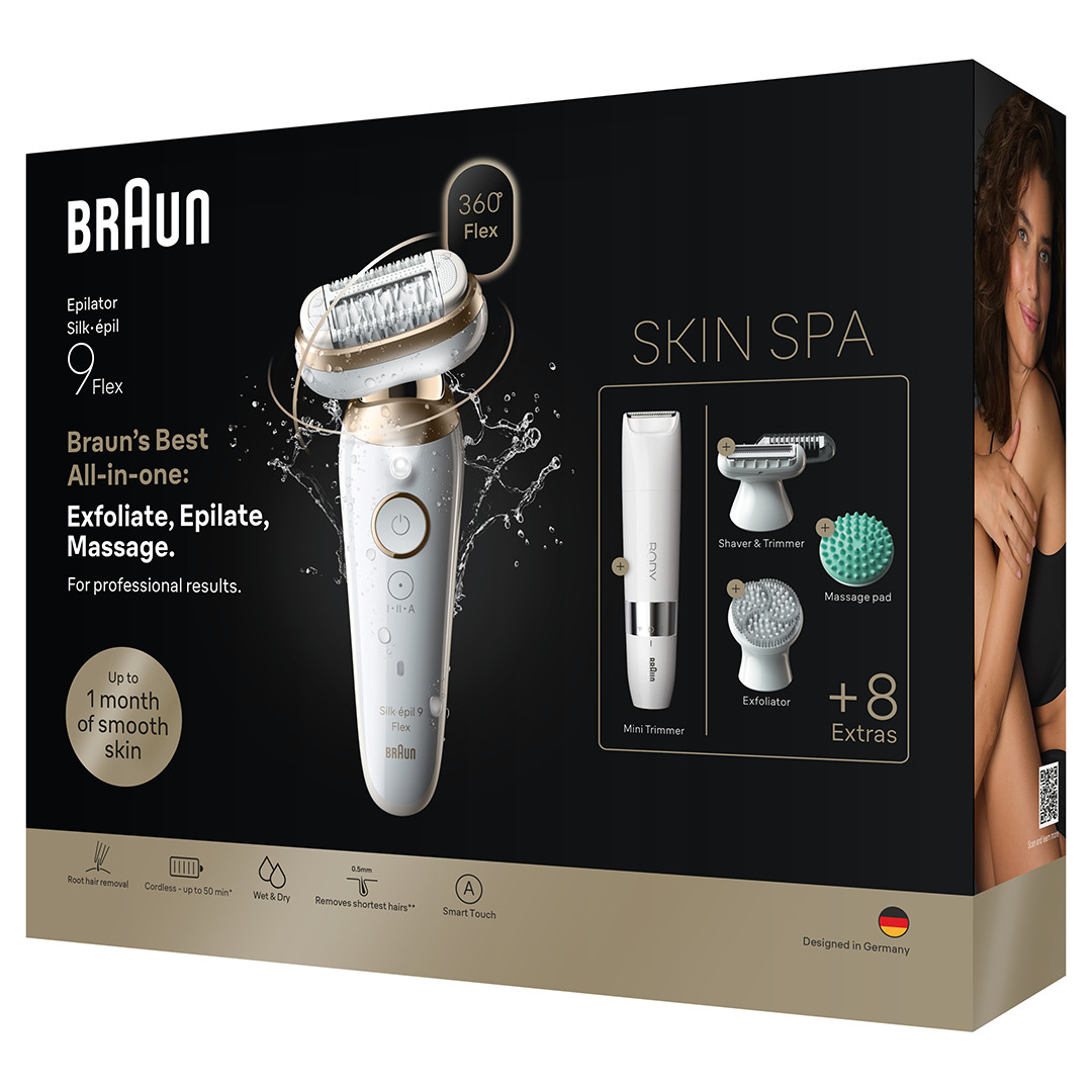 Braun Silk épil 9 Flex SkinSpa, Wet & Dry, baltas - Epiliatorius