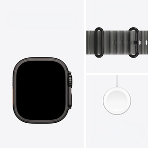 Apple Watch Ultra 4, 49 mm, Ocean Band, juodo titano / skaidriai juodas - Išmanusis laikrodis