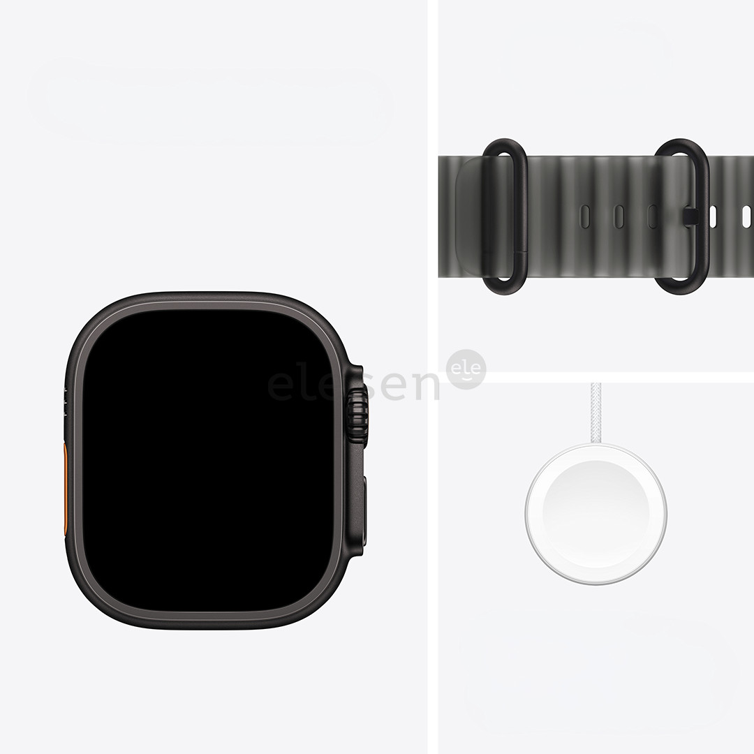 Apple Watch Ultra 4, 49 mm, Ocean Band, juodo titano / skaidriai juodas - Išmanusis laikrodis