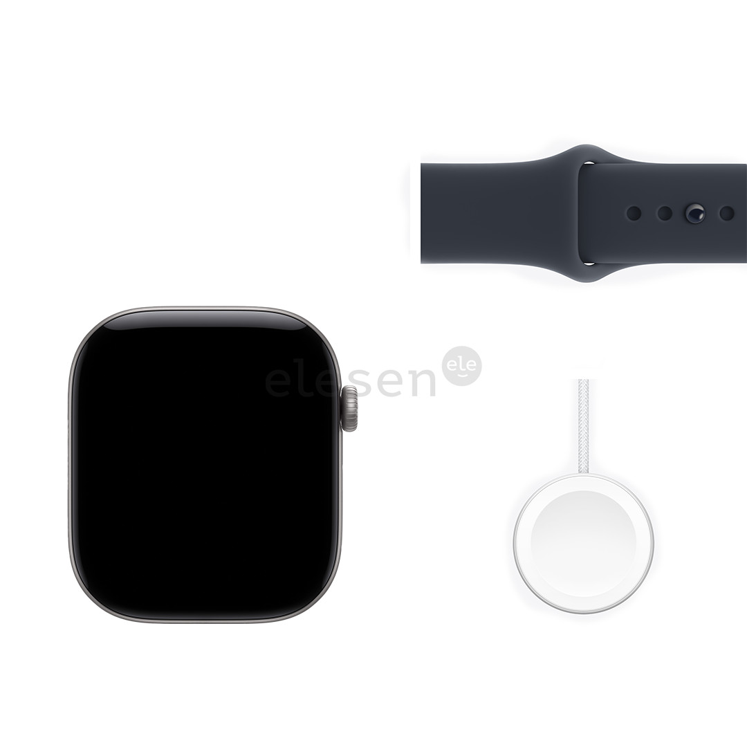 Apple Watch 12, 46 mm, GPS, aliumininis, Sport Band, S/M, tamsiai pilkas / tamsiai mėlynas - Išmanusis laikrodis
